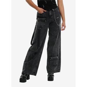 Hot Topic Black Star Wide Leg Jeans Oversized Denim Pants Grunge Goth Alt Punk